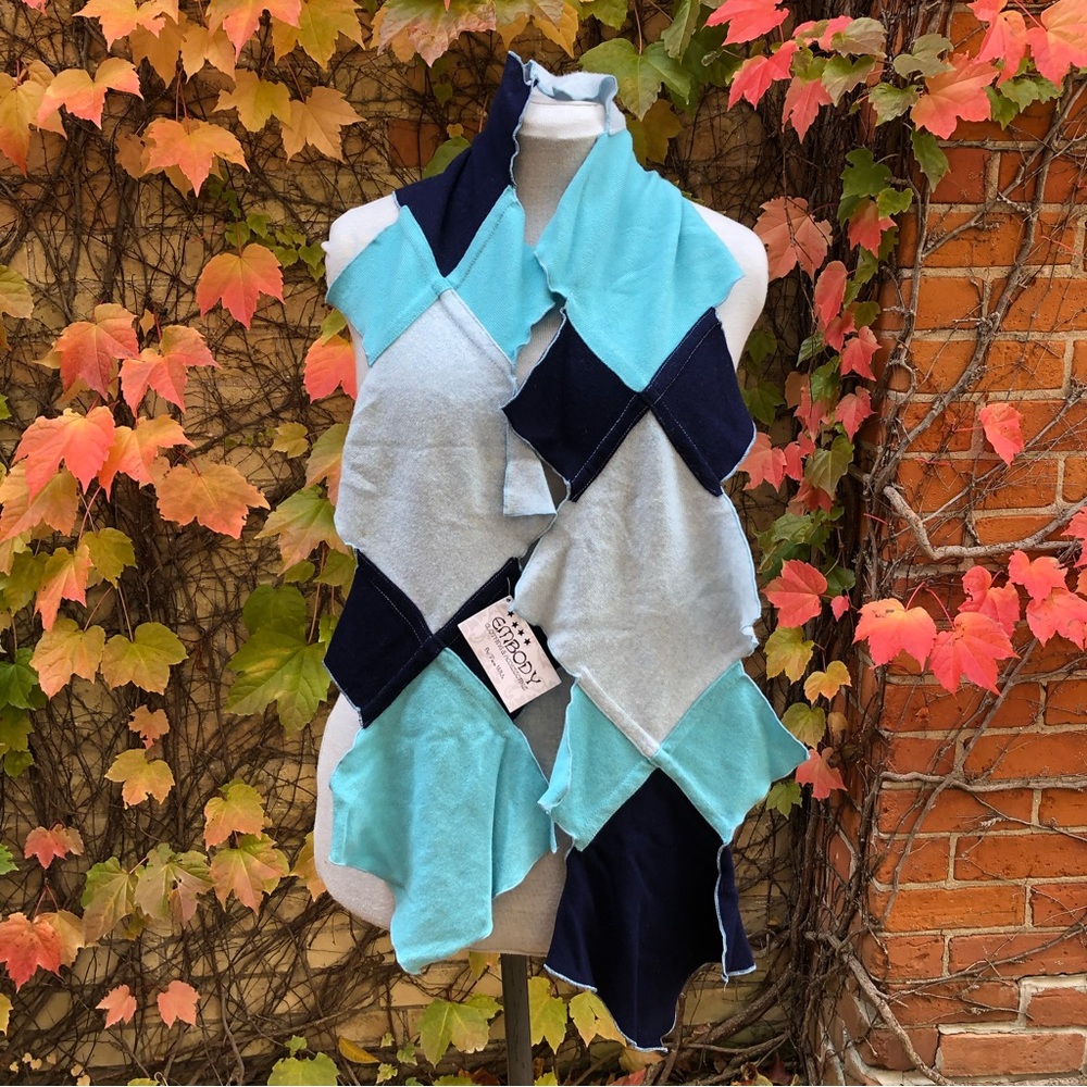 Long Cashmere Diamond Scarf Turquoise Upcycled Fall Winter Accessories Embody